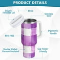 thumbnail image 2 of Yayeee 40oz Stainless Steel Tumbler with Straw and Handle Double-Wall Insulated Travel Water Bottle, Purple and White Pattern, 2 of 8