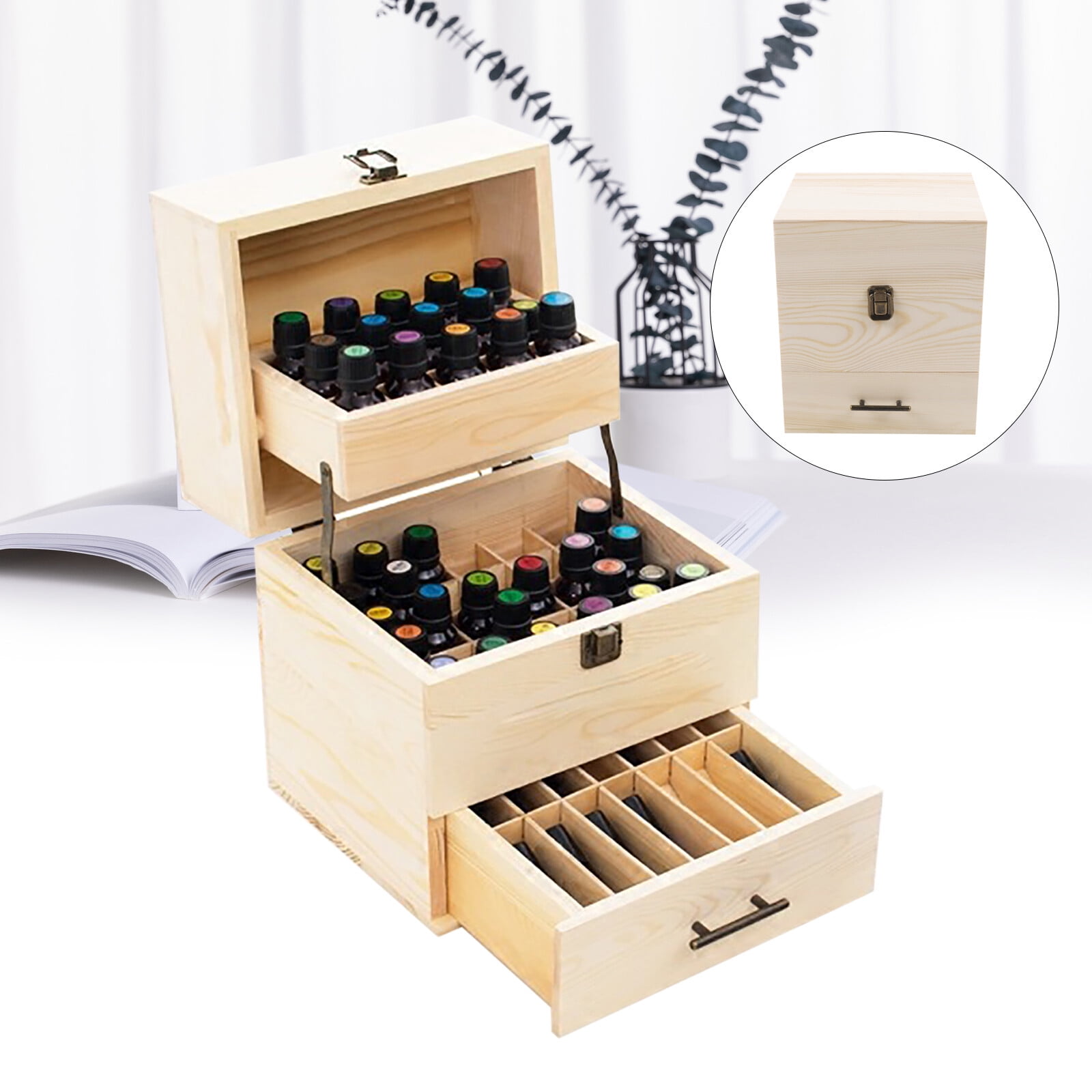 59 Slots 3 Tiers Essential Oil Storage Rack Wood Tool for Perfume Bottles Suitable for 0.5 Oz Essential Oil Bottles and 0.3 Oz Roller Bottles.