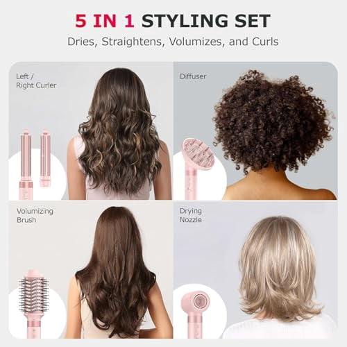 5 in 1 High-Speed Hot Air Styler, Professional Frizz-Free Hair Dryer Brush with Diffuser, No Heat Damage Air Styler Wrap for Curl, Volumize