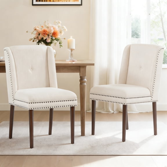 Christopher Knight Home Light Luxury Rivet Upholstered Dining Chair Set of 2, Beige Walnut