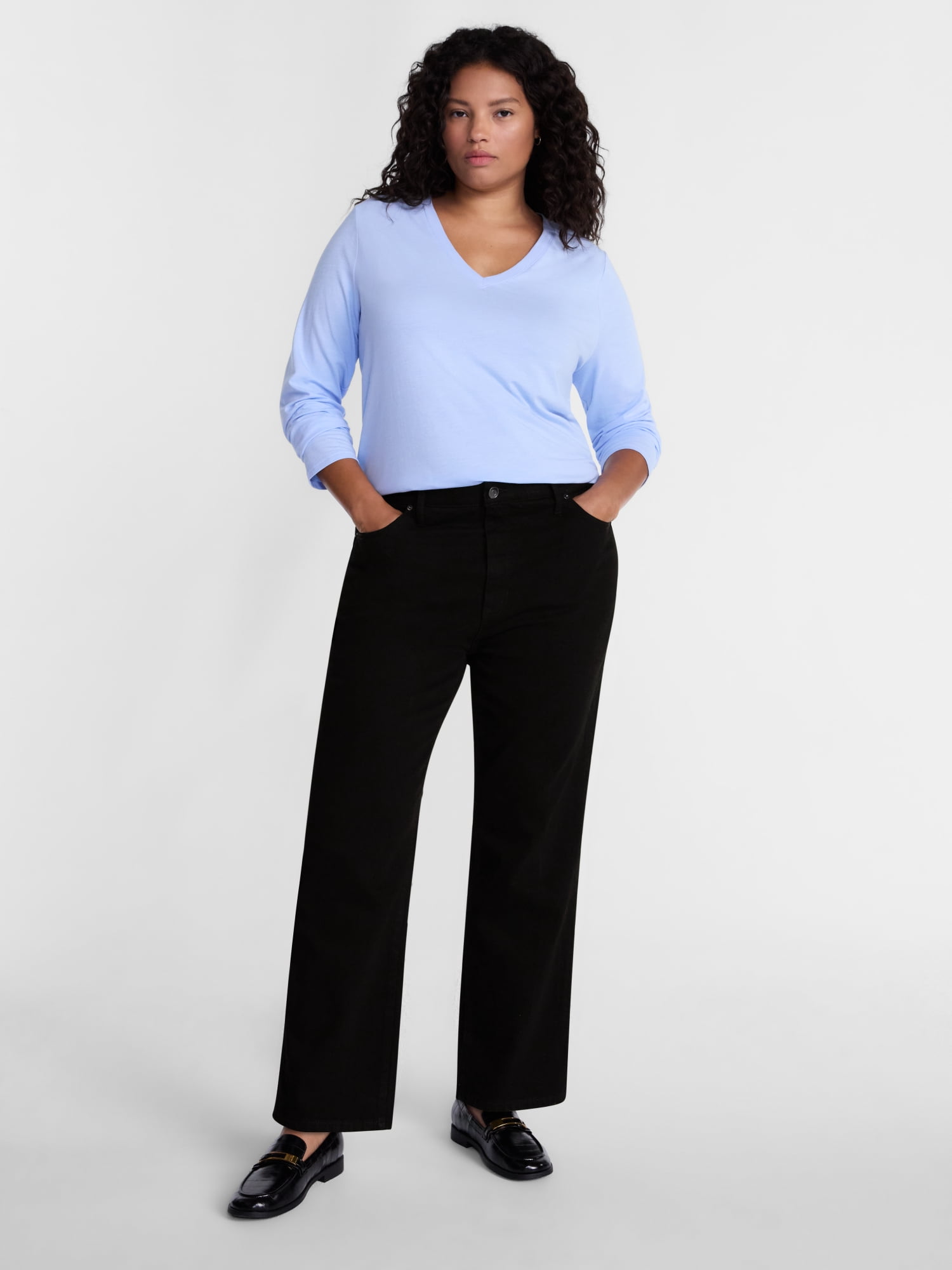 Terra & Sky Women's Plus High Rise Straight Leg Jeans, 29" Inseam, Sizes 16W-26W