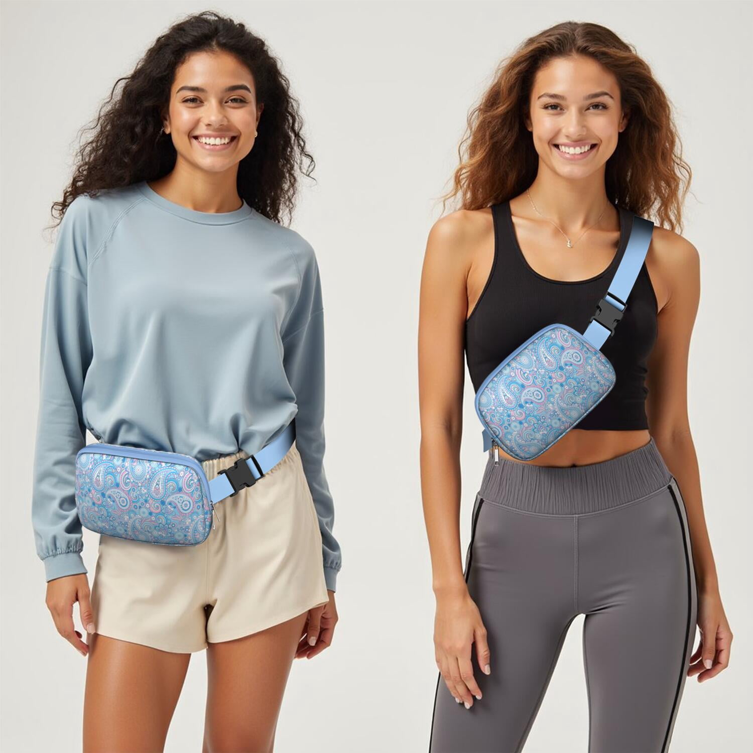 Mini Fanny Pack Boho Style Pattern Belt Bag for Women, Fashionable Waterproof Waist Pack with Adjustable Strap for Workout Running Traveling Hiking Cycling