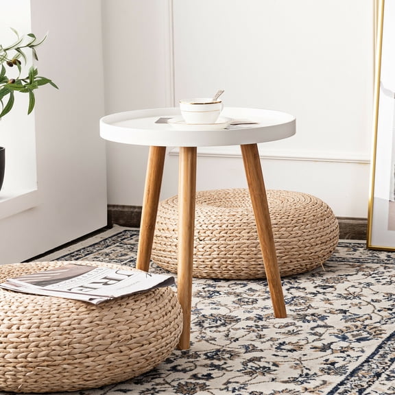 Gymax Wood Round Side Table, White/Brown