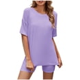 thumbnail image 2 of Ensembles de Gym pour Femmes 2 Pcs Mode Col Rond Blouse Manches Courtes Hauts Shorts Ensemble Décontracté Ensembles d'Été pour Femmes en Solde, 2 of 6