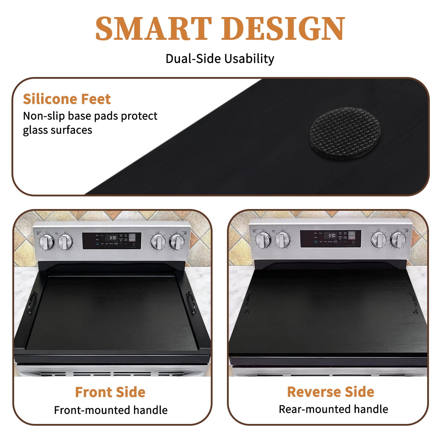 YAOYAO LAND Noodle Board Stove Cover with Handles, Acacia Wood, for Electric Gas Stove Top (Black)