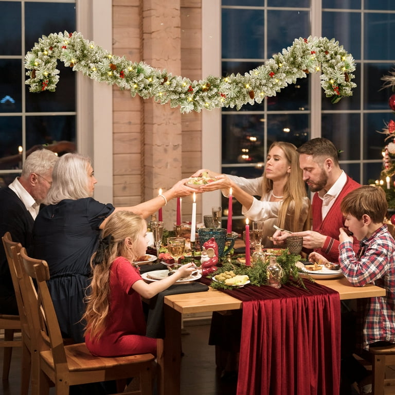 2 Pack 9ft Pre-Lit Snow Flocked Christmas Garland with 160 LED Lights w/ 8 Modes & Timer for Outdoor Indoor Xmas Decoration Fireplace Mantle Stairs Doorway Railings Decor, Battery Operated