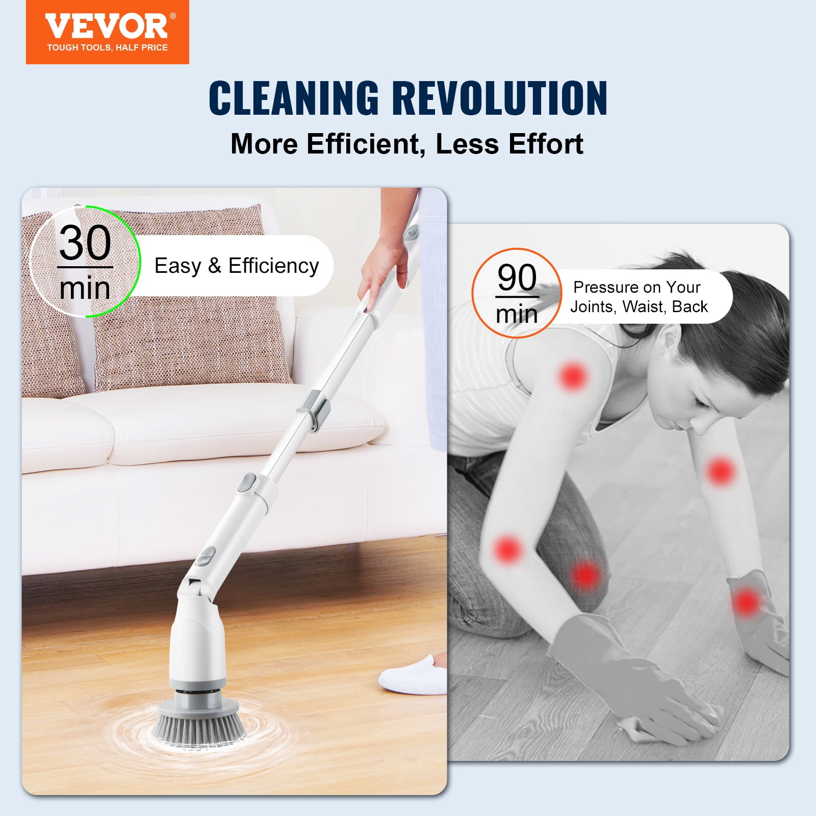 Geniani Electric Spin Scrubber - 360 Cordless Powerful Scrub Brush for Cleaning Bathroom, Tile, Floor, Tub and Shower with Adjustable Extension Handle