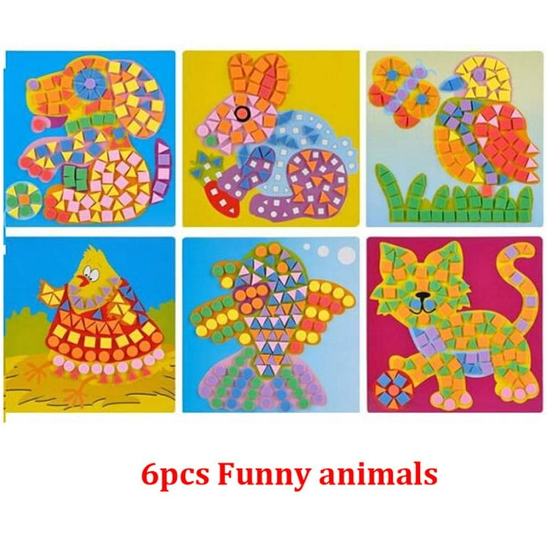 6 Pcs Kids Arts and Crafts, Toddler Arts and Crafts for Kids Ages 2-4  Years, 3D EVA Foam Mosaic Sticker Puzzle Game DIY Cartoon Animal Learning