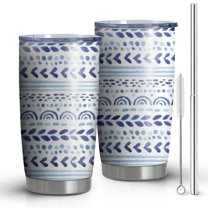 20oz Tumblers Blue Striped Geometric Pattern Stainless Steel Vacuum Insulated Double Wall Travel Tumbler Cups Mug with Lid and Straw,Cleaning Brush for Cold & Hot Drinks