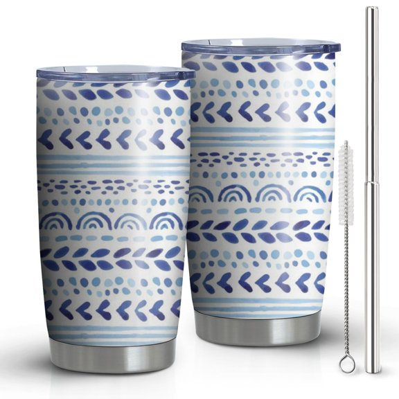 20oz Tumblers Blue Striped Geometric Pattern Stainless Steel Vacuum Insulated Double Wall Travel Tumbler Cups Mug with Lid and Straw,Cleaning Brush for Cold & Hot Drinks