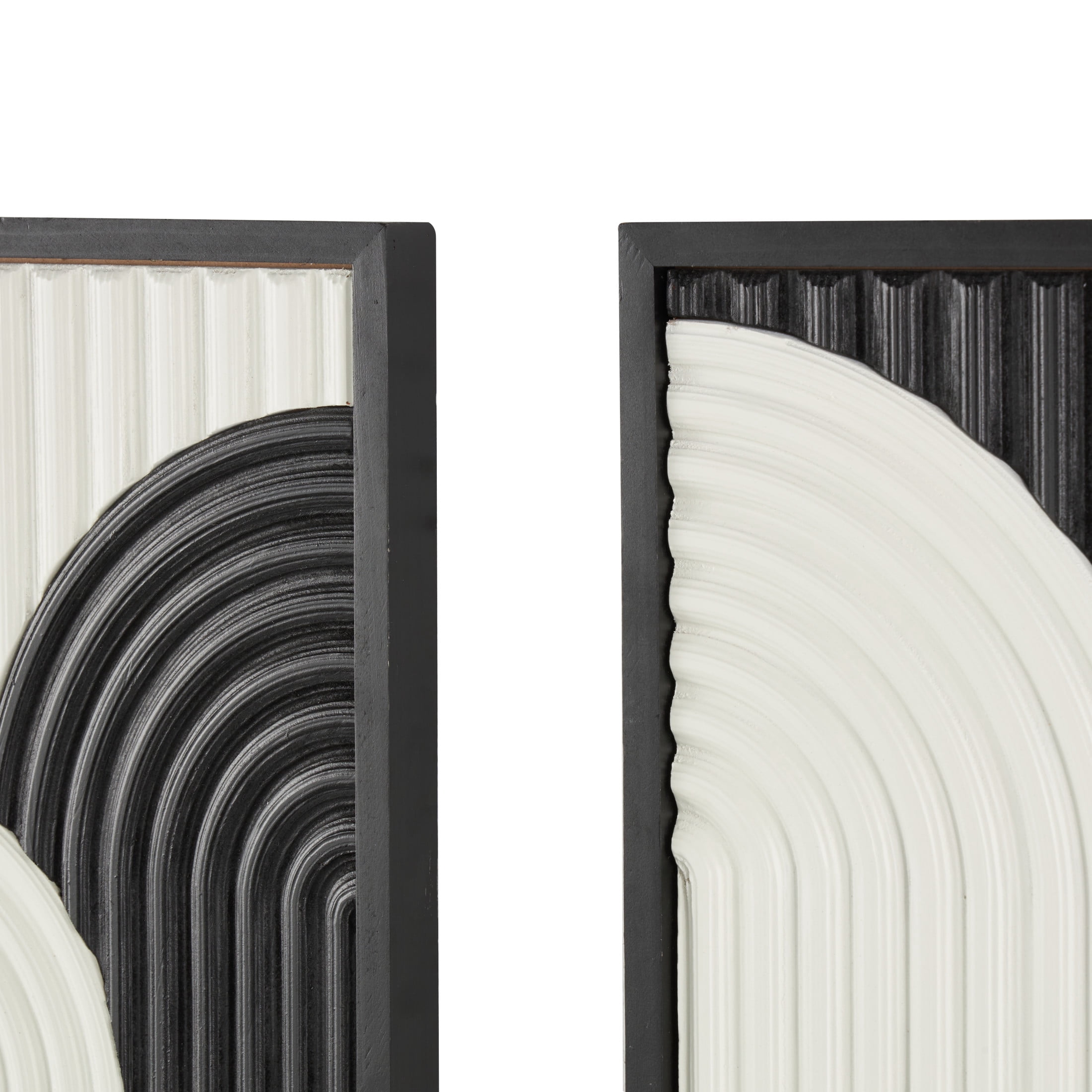 DecMode White Wood Handmade Overlapping Arches Geometric Wall Decor with Black Frame (2 Count)