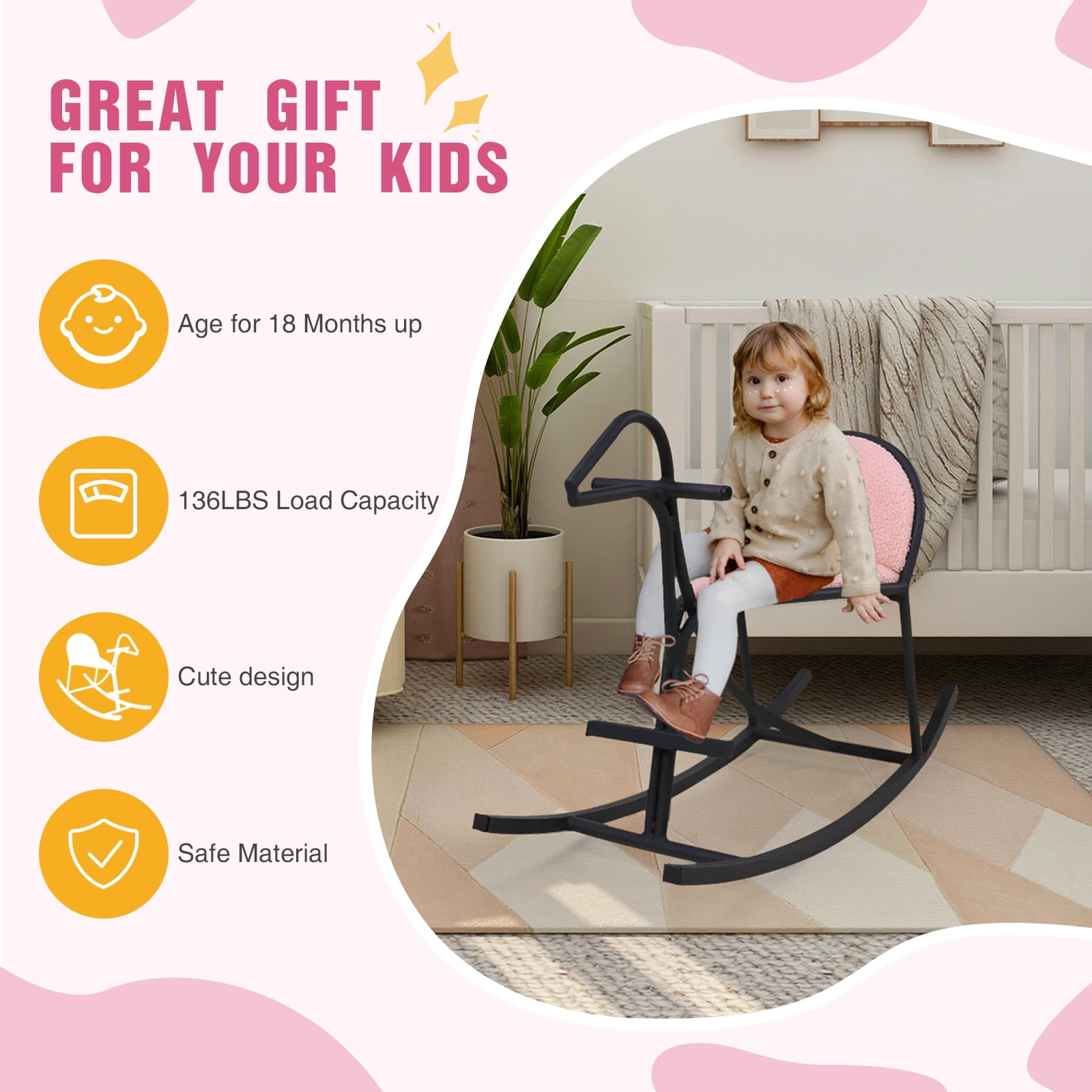 Walsport Rocking Horse for Kids,Outdoor & Indoor Balance Rocking Horse,Ride on Rocking Horse for Girls Boys