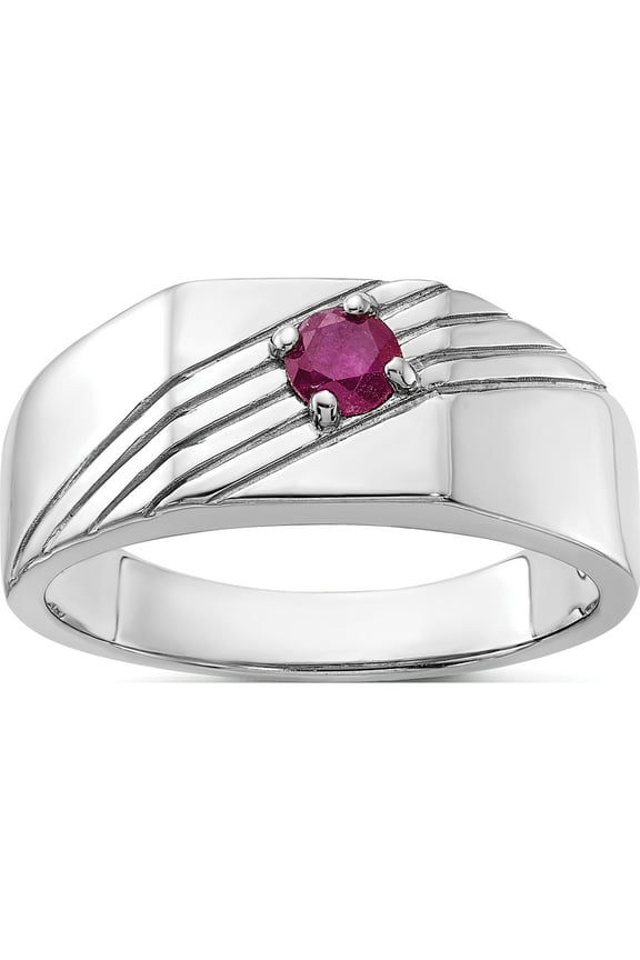 Sterling Silver Rhodium-Plated African Ruby Signet Men's Ringsize 9 (Width 8.5 To 3.5) - Jbsp