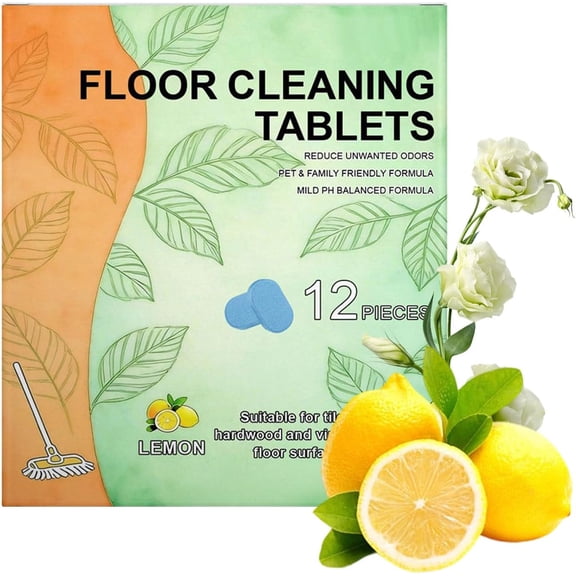 12pcs Floor Cleaner Tablets Hard Floor Cleaner Tablets, Pre-Measured Dissolvable Cleaning Solution for Tile, Vinyl, Hardwood, Fresh Lemon Scent, Compatible with Robot Mops & Wet/Dry Vacuums (12pc)
