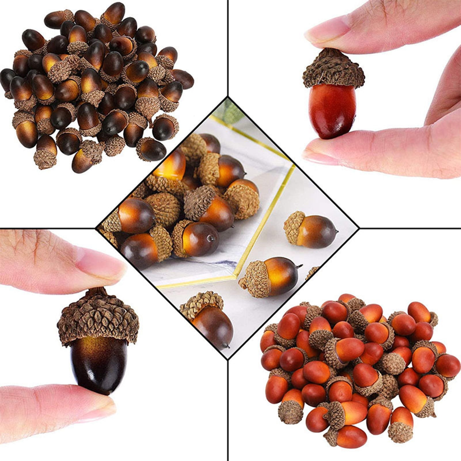 Syhood 300 Pieces Artificial Acorn Decor Fake Nutty Craft Acorns Acorn with  Natural Acorn Cap Fruit Props Simulation Mini Acorns for Fall Home Kitchen