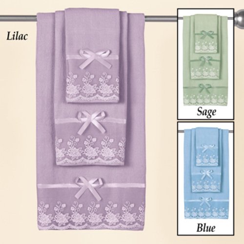 Lace Trim Bath Towel Set 3pcSage