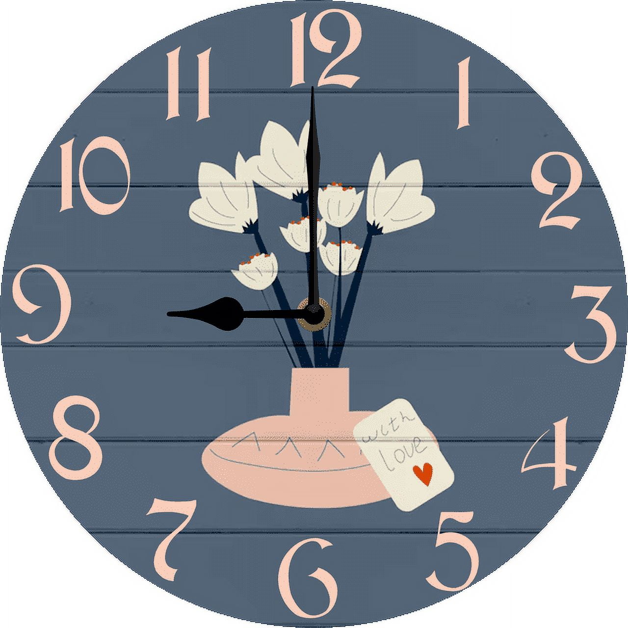 Eveokoki 10 Inch Plants Flowers Wood Wall Clock, Small Vintage Kitchen Clocks Decorative, Rustic Battery Operated Wall Clocks for Living Room Bedroom Bathroom Office