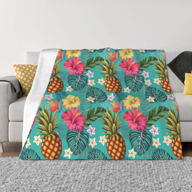 Fotbe Pineapple Manta de Franela con Estampado, Manta Ultrasuave para Cama, Sofá, Auto, Hipoalergénica y Antibolitas-80"x60"