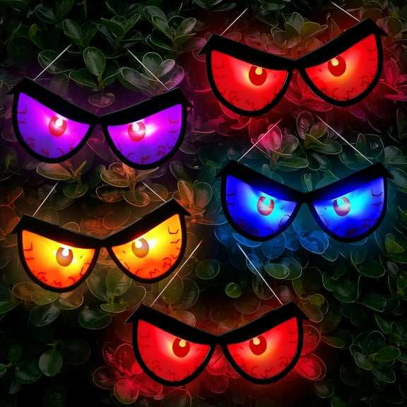 [Timer] Halloween Lights Spooky Eyes for Bushes Outdoor Indoor, 5 Pairs Glowing Flashing Eyes Orange Purple Color, Halloween Eyes Lights Decorations for Yard Garden Party