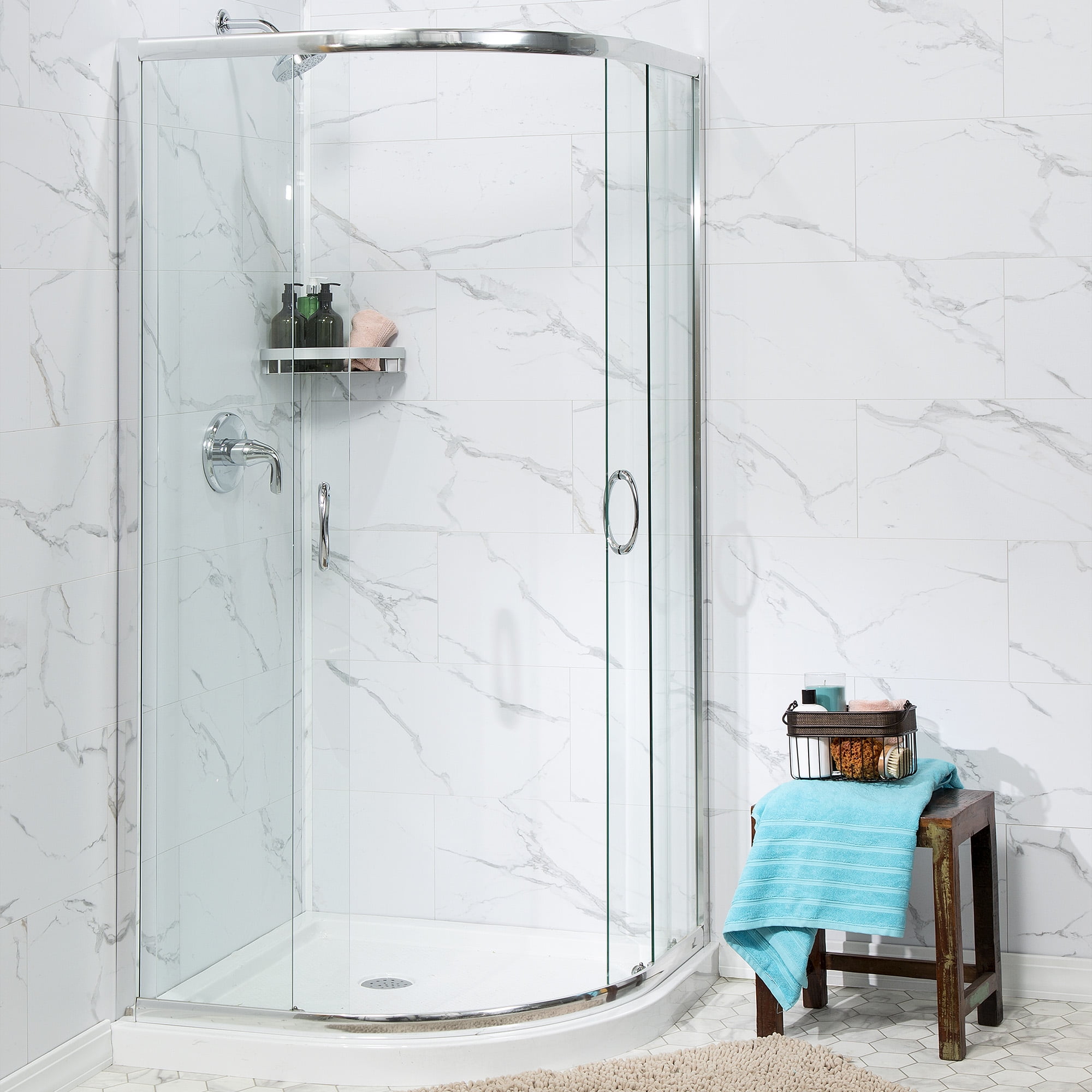 Palisade 23.2 in. x 11.1 in. Interlocking Vinyl Wall/Backsplash Panels in Carrara Marble (10 Pack)