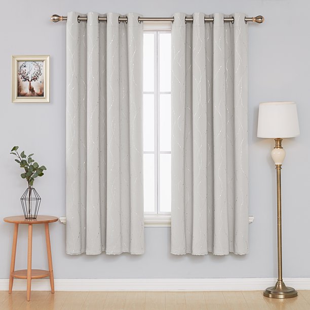 Deconovo Blackout Curtains Wave Line with Dots Foil Print Design