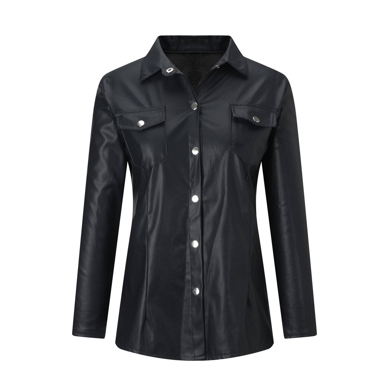 Leather Shirt for Women's Sexy PU Faux Leather Button Down Leather Shirt for Women's Sexy PU Faux Leather Button Down