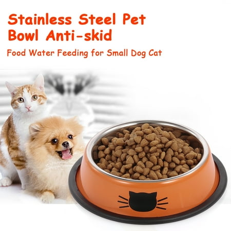 Cat Feeding Dishes - Stainless Steel Pet Bowl Anti-skid Dish Bowl with Cute Cats Painted Food Water Feeding Feeder Bowl for Small Dogs Cats Pet