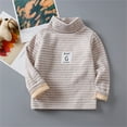 thumbnail image 2 of Odeerbi Kids Boys Girls Fleece Lined Long Sleeve Tees Turtleneck Basic Layering T-shirt Children's Winter Thermal Base Layer Shirt Pattern Printed Round Neck Cotton Top Beige, 2 of 4