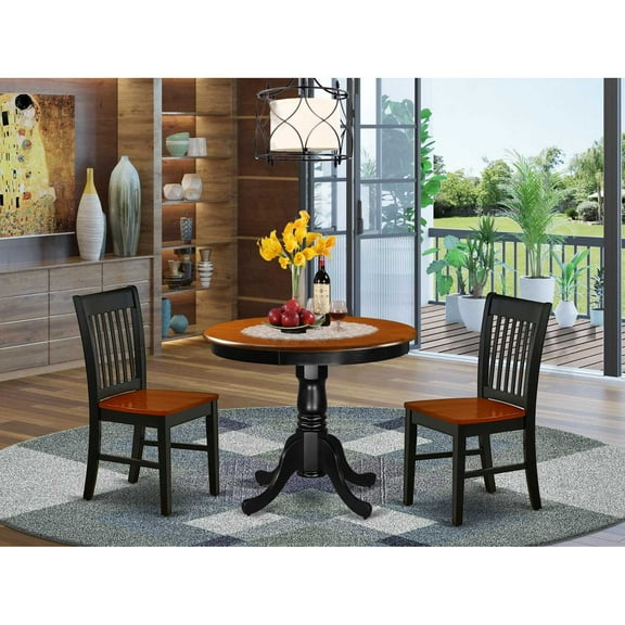 East West Furniture Dining Room Set Black & Cherry, ANNO3-BCH-W