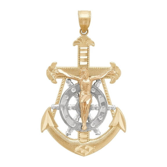 Brilliance Fine Jewelry 10K Yellow and Rose Gold with Rhodium Large Mariner Cross Charm