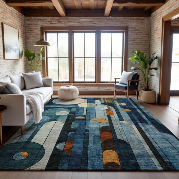 Addison Rugs Mayfield Premium Machine Washable Transitional Geometric Blue Rectangle Rug, 9' x 12'