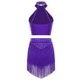 thumbnail image 6 of Aislor Women's 2 Piece Salsa Samba Ballroom Latin Dance Outfits Shiny Crop Top with Fringe Skirt Purple L, 6 of 7