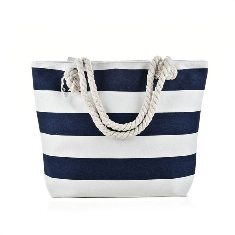 Fashion Canvas Tote Bags For Women Shoulder Fit Bag Striped Large Size Beach Style Thick Yarn Canvas Material