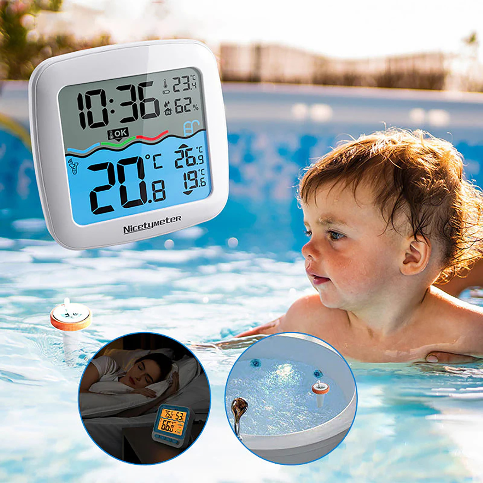 Thermomètre Flottant Numérique Pour Piscine Et Spa - Écran LCD - Étanchéité IPX8 - Batterie Rechargeable Longue Durée