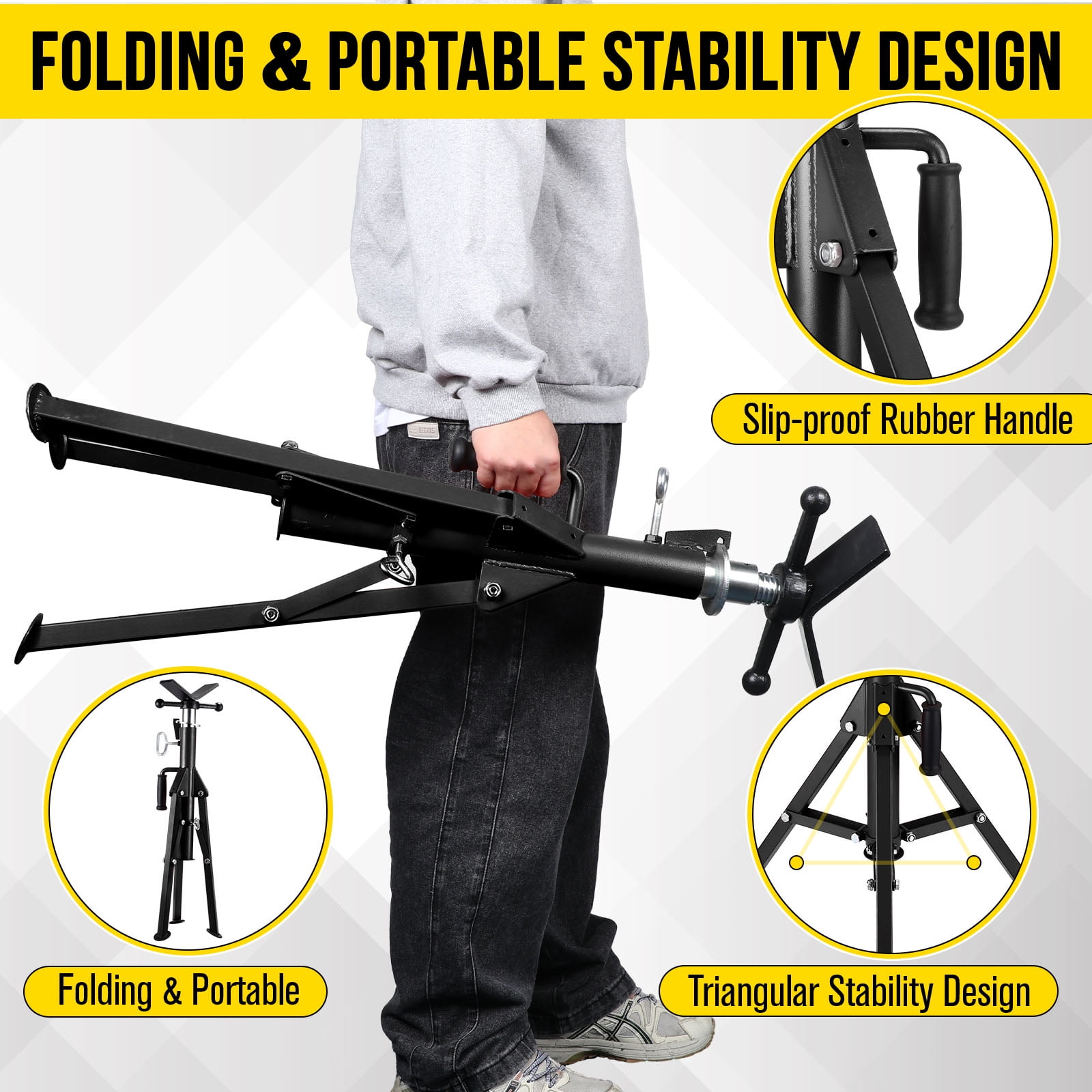 COZONY V-Head Pipe Jack Stand, 2500LB Adjustable 28"-52" Height w/ Folding Portable Pipe Stand for Welding