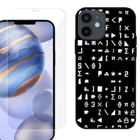 Slim-Fit Protective Phone Case (Black) compatible with iPhone 12 / iPhone 12 Pro, with Tempered Glass Screen Protector, by OneToughShield ® - Daily Symbol
