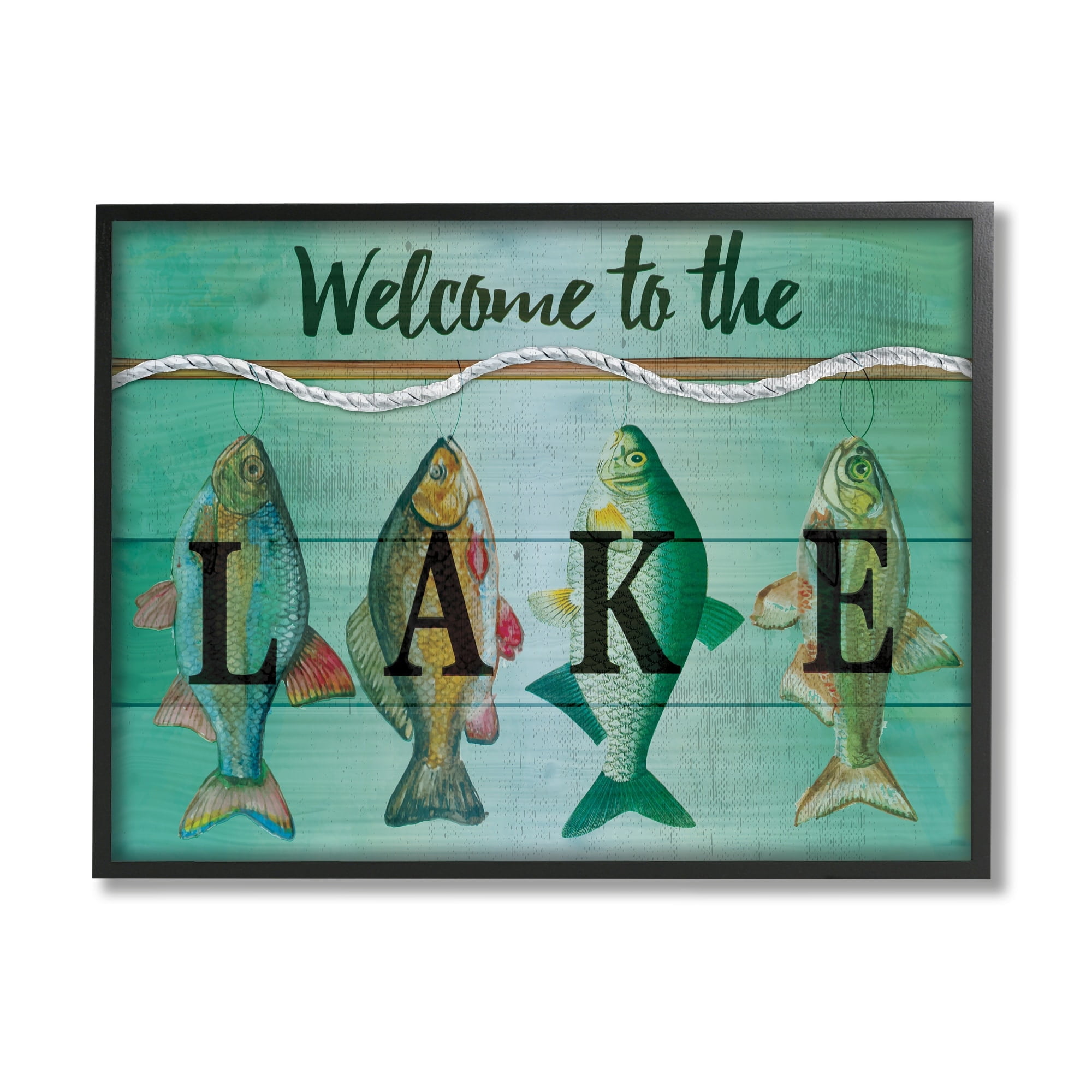 Stupell Industries Welcome To The Lake Fishing Rope Coastal Painting White Framed Art Print Wall Art