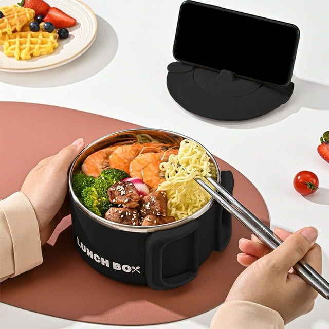 Utensilios de cocina, lonchera de acero inoxidable, lonchera bento para adultos y estudiantes, lonchera reutilizable, loncheras térmicas con soporte para teléfono, tazón de arroz térmico de acero inox