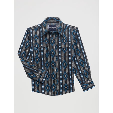 Wrangler Checotah Woven Snap Print Blue - Kids Boys Shirt - 112356535