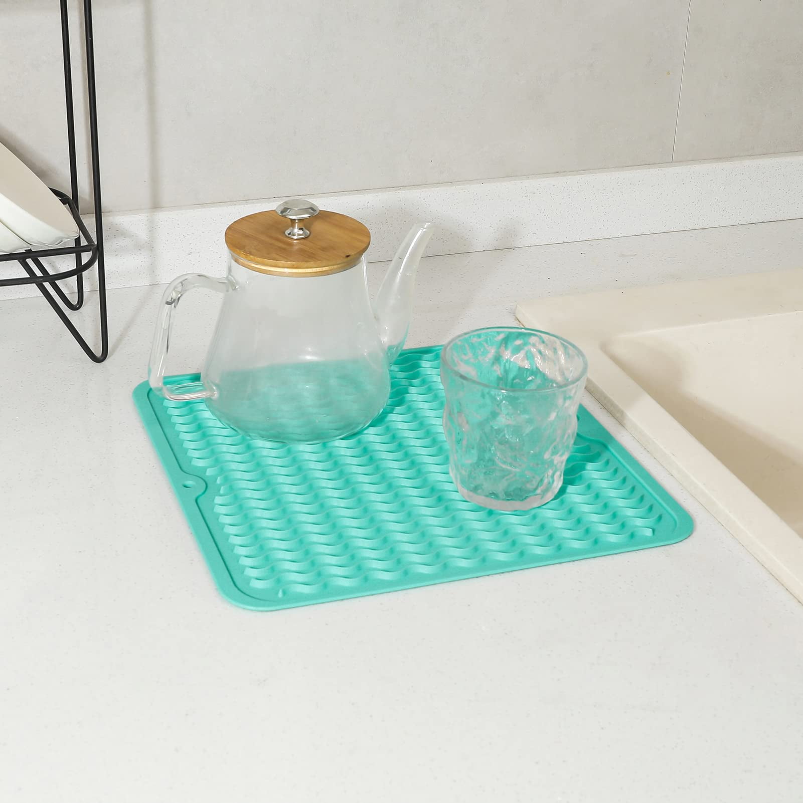 Chrlaon Silicone Dish Drying Mat Easy Clean for Kitchen Counter or Sink Pink