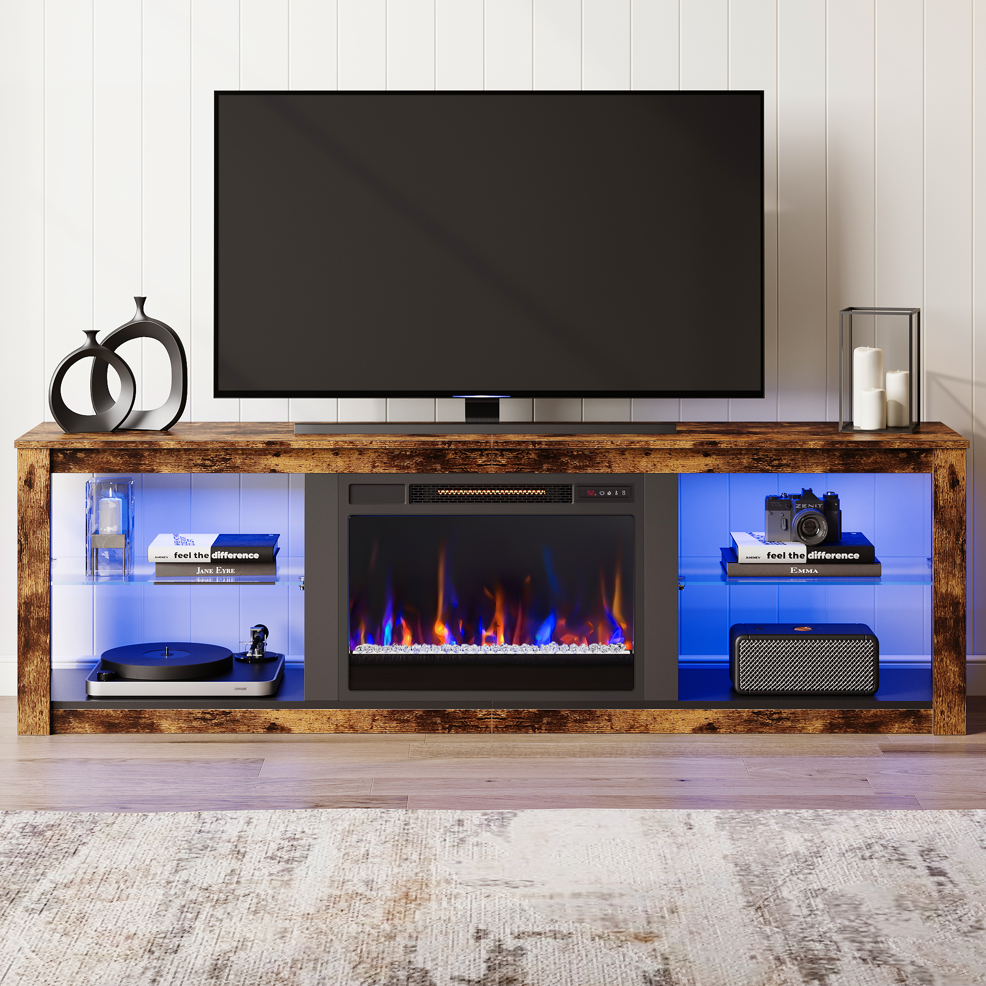 Bestier 70" Fireplace TV Stand with LED Lights, Rustic Brown photo 7