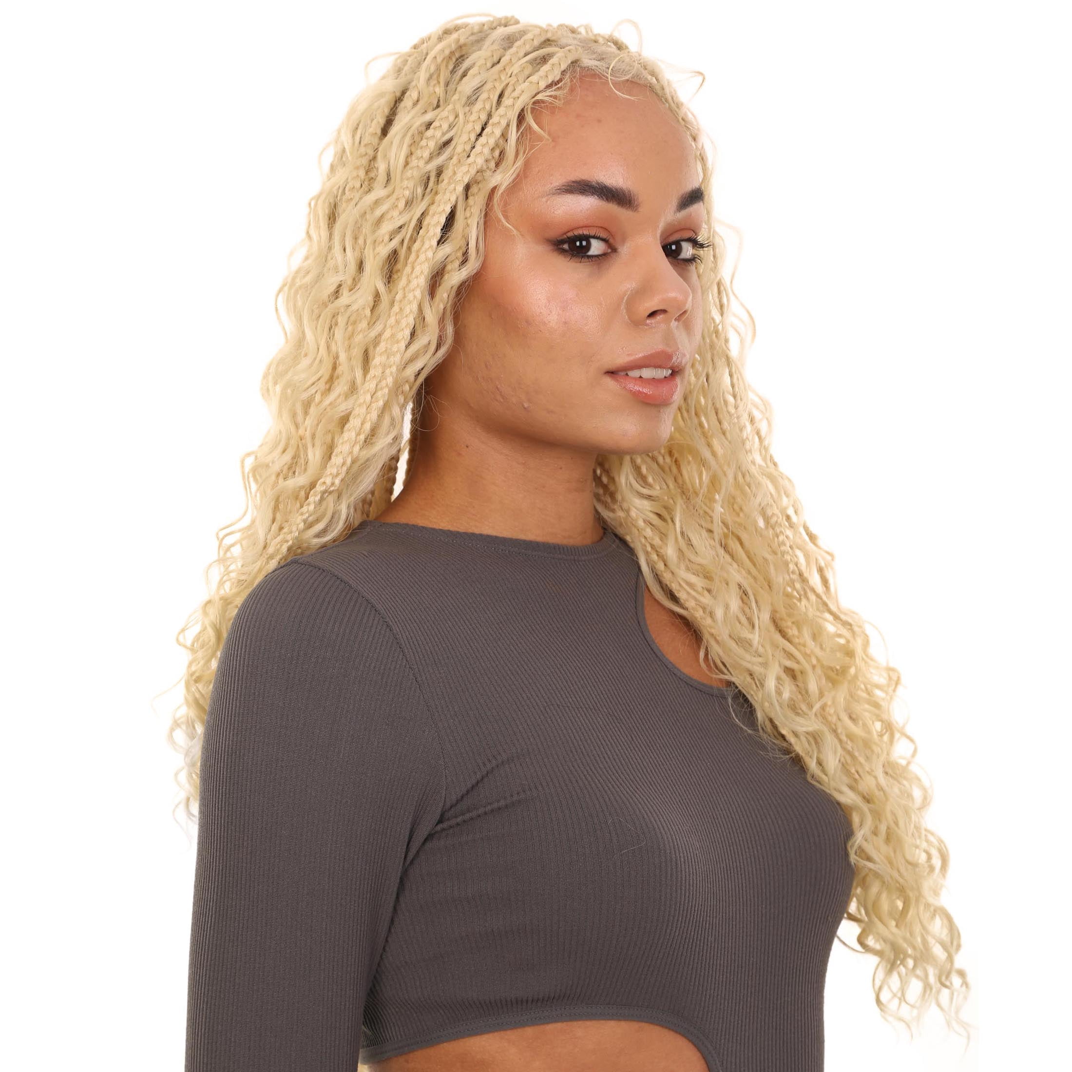 LUXLUXE 25" Boho Box Braids Wig - Full Hand-Tied Heat Resistance Synthetic Hair Wigs for Daily Wear, Parties and Cosplay, Burgundy