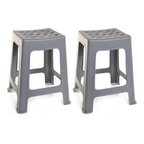 Mintra Home Plastic Stools 2pk - 18 Inch Height, Grey - Light Duty Stackable Bar Stools for Kitchen, Dining, Patio, Indoor & Outdoor Use