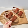 thumbnail image 5 of WUANDIXFA Summer Sandals for Girls Toddler Girls Sandals Soft Rubber Sole Open Toe Summer Shoes Mary Jane Dress Princess Flat Brown,9, 5 of 6