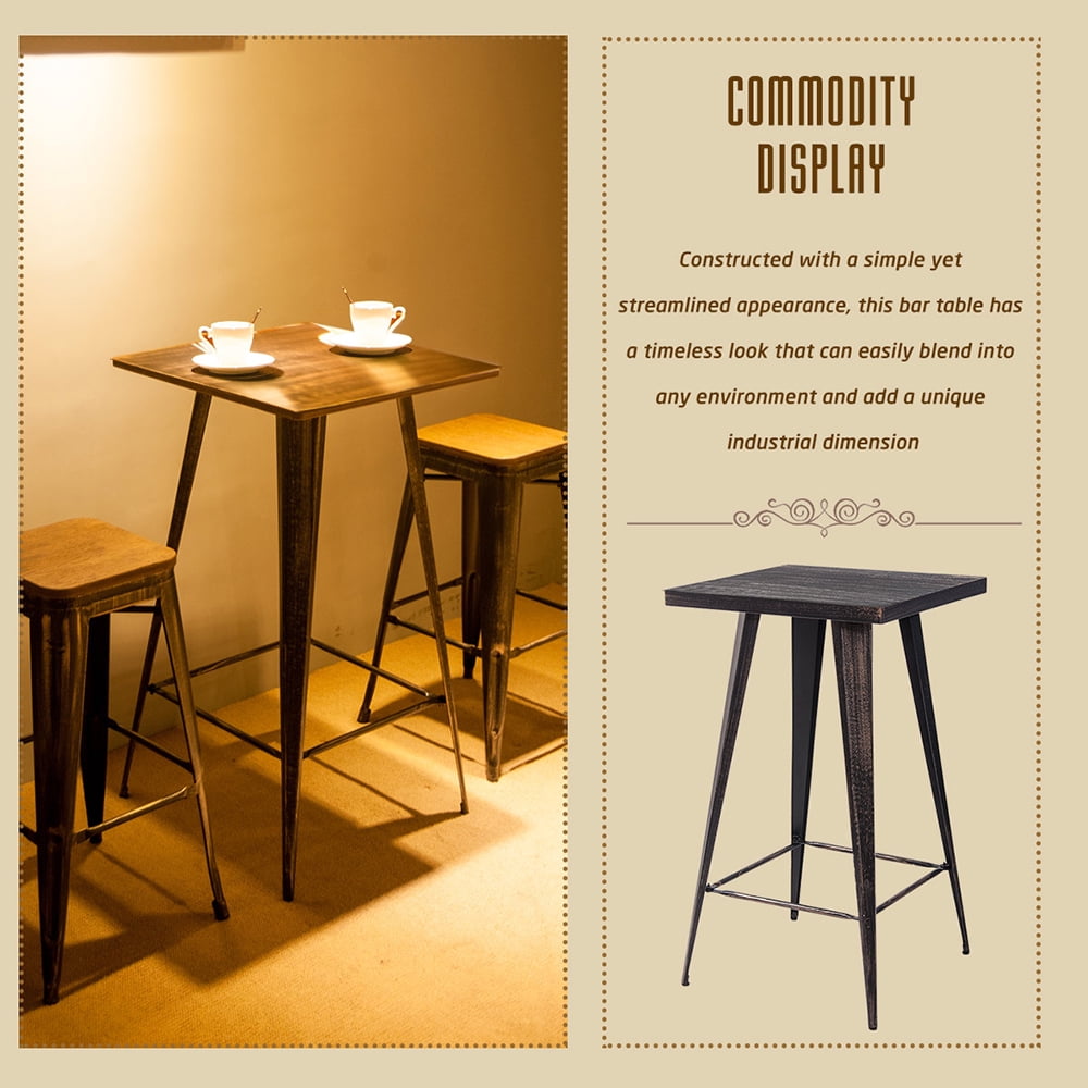 Kepooman 41" Vintage Distressed Metal Bar Table, Rustic Bistro