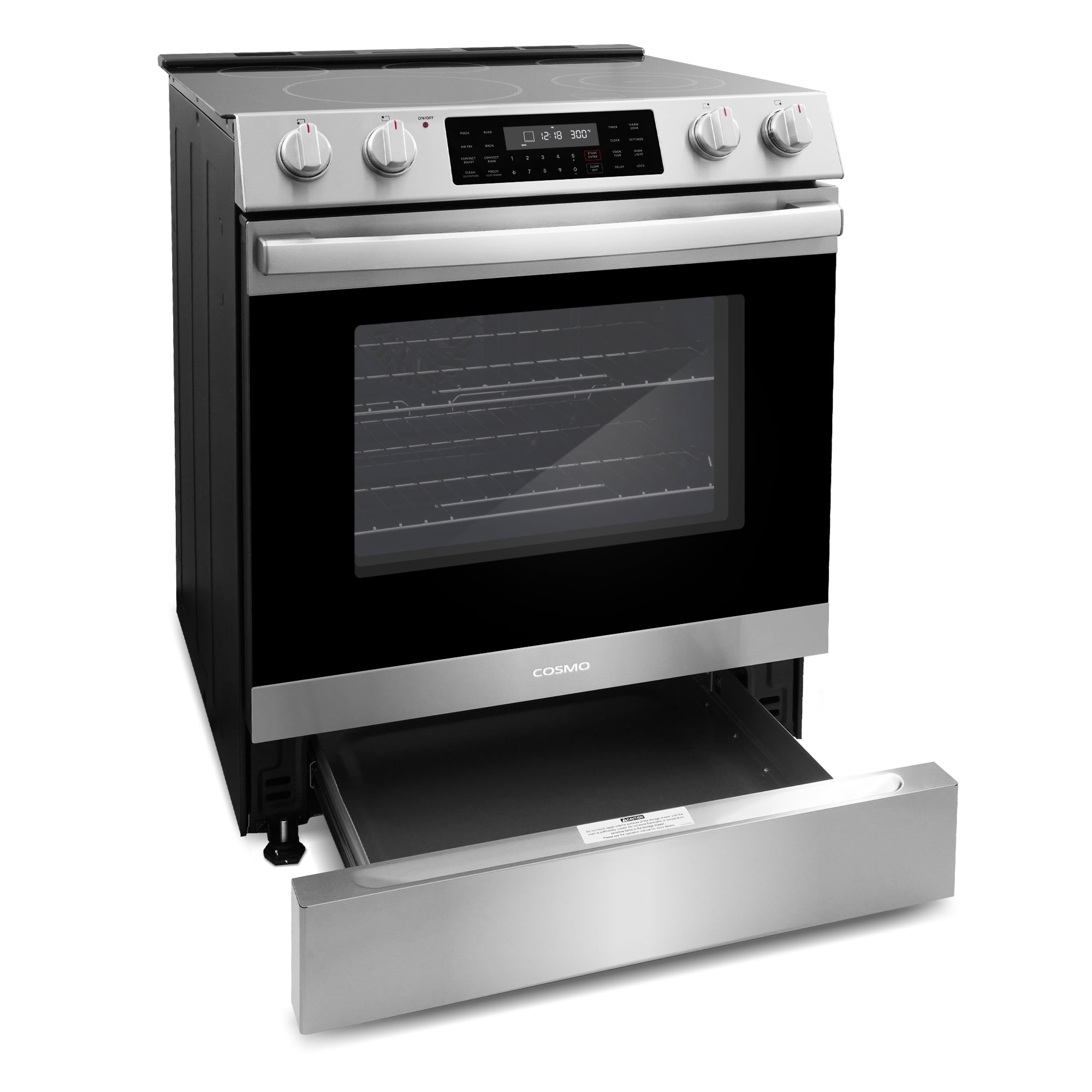 Cosmo 30 in. Haven Collection 6.3 cu. ft. Electric Range, 5 Burner Ceramic Glass Cooktop, Self Clean, Air Fry, Stainless Steel