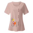 thumbnail image 4 of Icvfdpl Women'S T Shirts Pullover Round Neck Vintage Cotton And Linen Print Loose Short Sleeve Blouse Top, 4 of 5