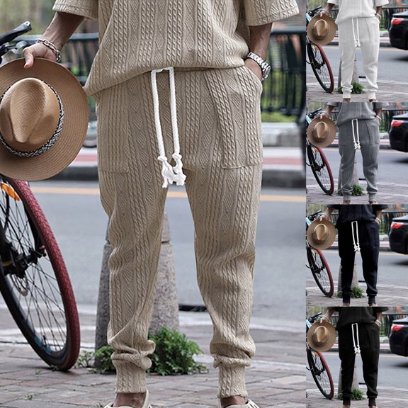 safuny Men's Jogger Cargo Sweatpants Outdoors Dungarees Solid Color Pocket Trendy Trousers Athletic Outwear Work Activewear Elastic Waist Drawstring Casual Holiday Khaki XXXL