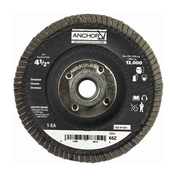 Anchor 102-40374 4.5 x 0.875 in. 12000 RPM Type 27 Abrasive Flap Disc - 60 Grit