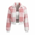 thumbnail image 4 of SZJXBUY Women's Lightweight Athletic Jacket Plus Size Cozy Plaid Collared Zip Up Cropped Jackets Casual Winter Warm Long Sleeve Coats Outerwear Pink,XXXXXL, 4 of 7